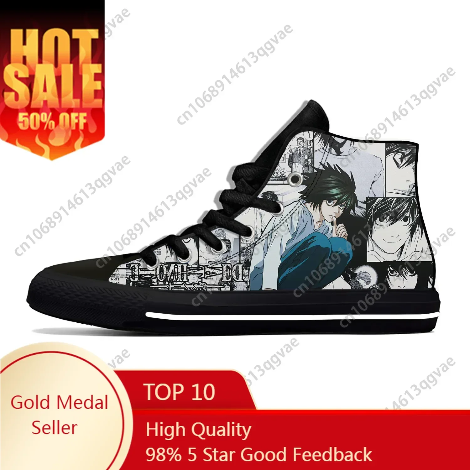 

Japanese Anime Manga Cartoon Death Note L Lawliet Casual Cloth Shoes High Top Lightweight Breathable 3D Print Men Women Sneakers