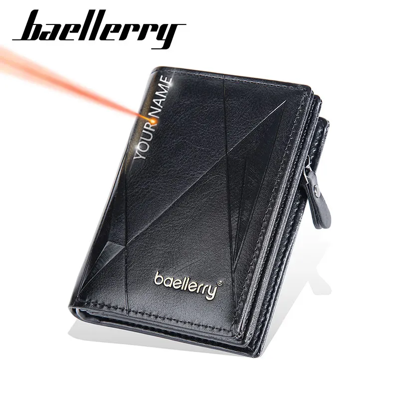 

New Men Short Wallets Name Engraving Big Capacity Card Holder Vintage Male Purses Classic Zipper Coin Pocket Mens Money Clips