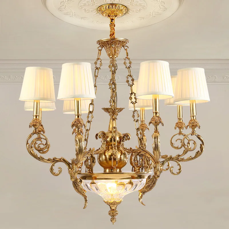 

French Style Luxury Antique Brass Pendant Light Living Dinning Room Classic Crystal Lamp European Decoration Copper Chandelier