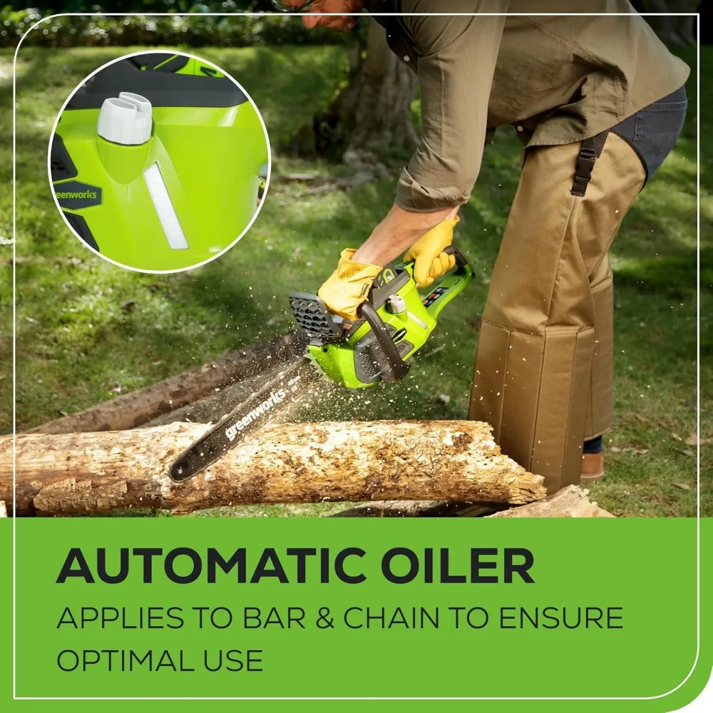 16-дюймовая аккумуляторная бесщеточная бензопила Greenworks 40 В с аккумулятором емкостью 4,0 Ач и зарядным устройством