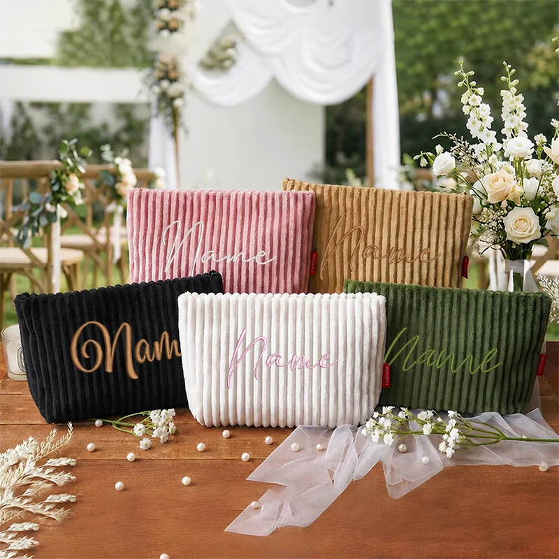 Personalized Embroidered Cosmetic Bag Bridesmaid Gift Corduroy Pouch Bag Makeup Bag Bridesmaid Proposal Makeup Organizer