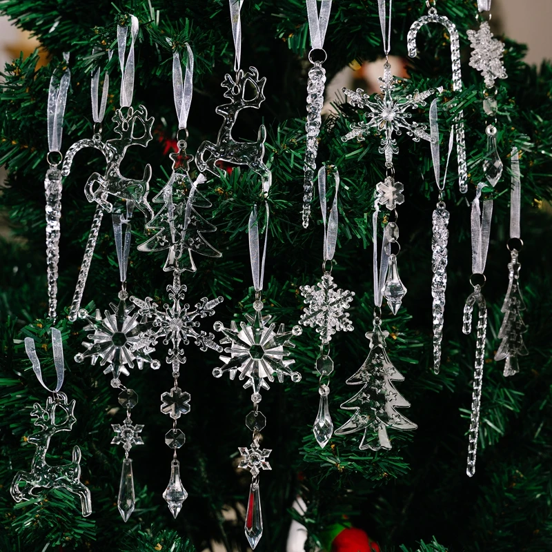 

14Pcs Christmas Acrylic Ornaments Set Clear Snowflake Icicle Xmas Tree Hanging Pendants Christmas Home Decoration New Year Gifts