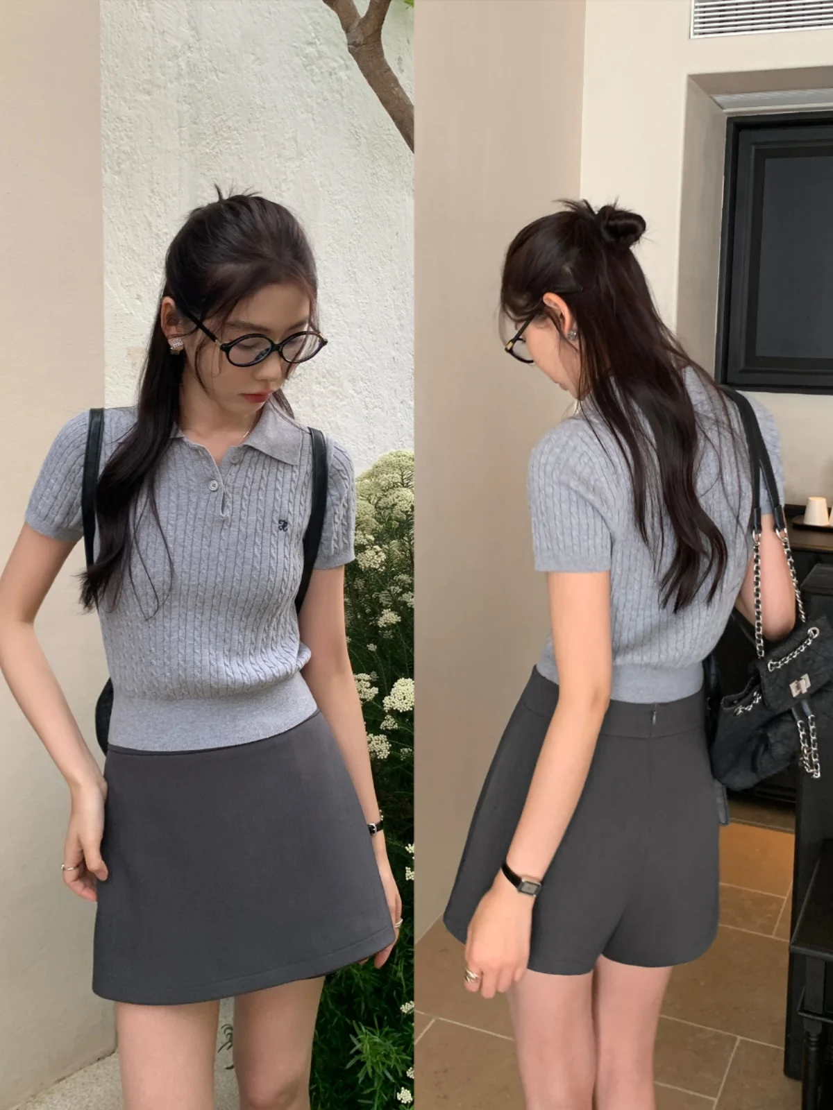 

Pusumede Black A-Line Skirt Suit High Waist Slimming Anti-Light Versatile Elegant Women's Fashion Polyester Fiber