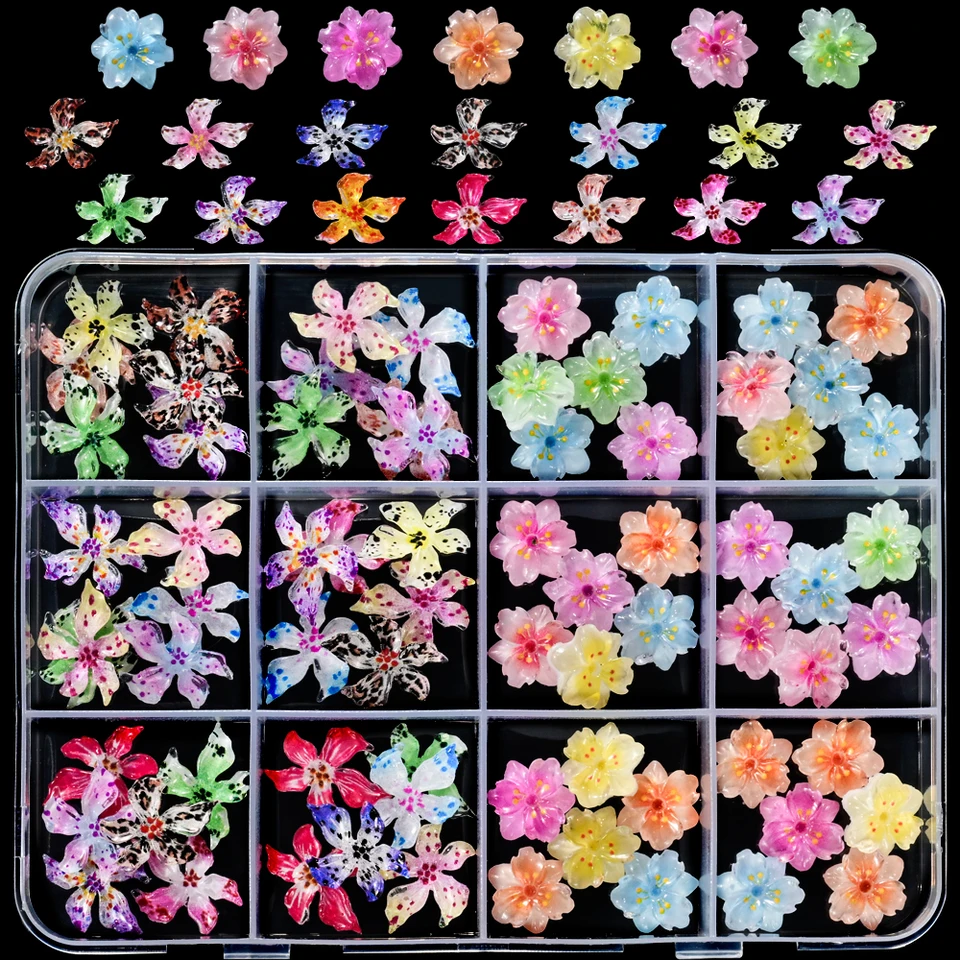 Adornos Florales 3D de Cerezo y Lirio 5D 8x10mm Mezcla de Flores de Lirio de Cristal de Hielo Decoración de Uñas Flores Degradadas 2