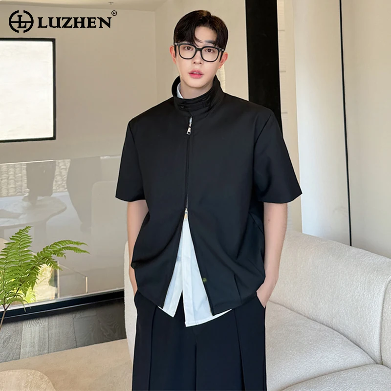 

LUZHEN 2024 New Zipper Decorate Plain Short Sleeved Jackets Original Korean Fashion Handsome Men's Clothes Free Shipping LZ4029