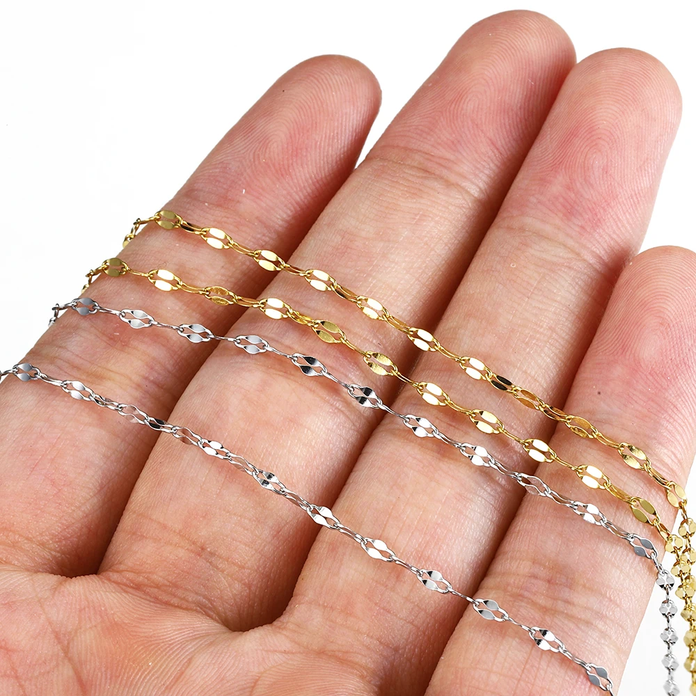 Chaînes à lèvres en acier inoxydable, couleur or, 2 mètres, pour collier, Bracelet, fabrication de bijoux, composants de bricolage, accessoires de chaîne, vente en gros