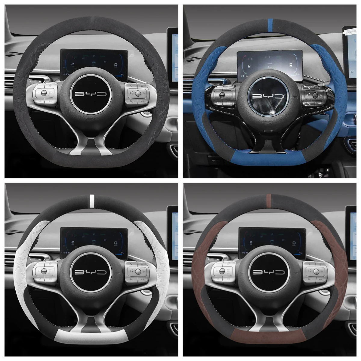 Premium Two Tone Thin Suede D-Shaped Steering Wheel Cover Anti Slip 38cm For BYD Shark 6 Premium Performance Dynamic Cab Chassis