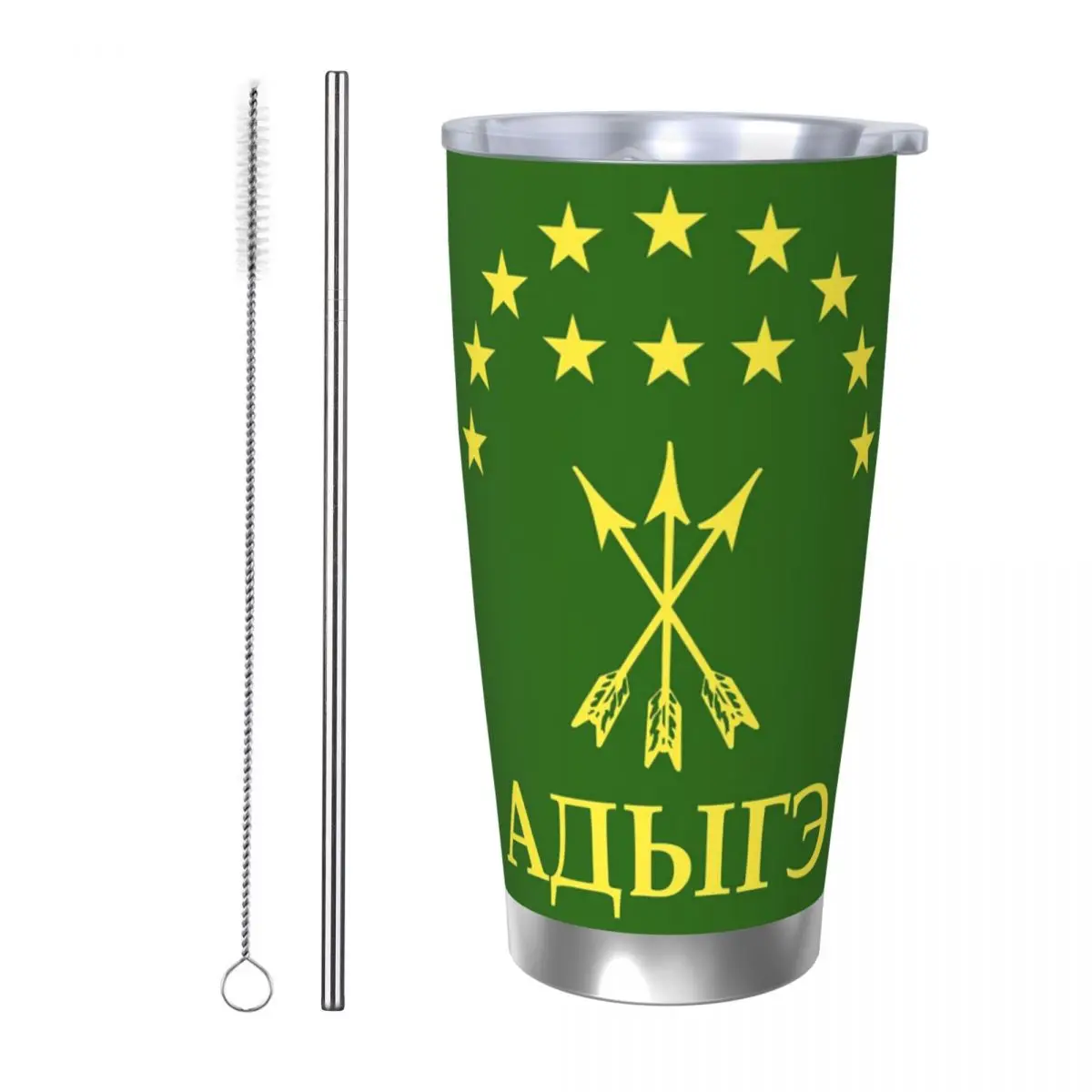 

Adiga подарок для Circassian Great Adygea, стакан из нержавеющей стали, вакуумные изолированные кружки, термохолодные чашки, соломинки с крышкой, 20 унций