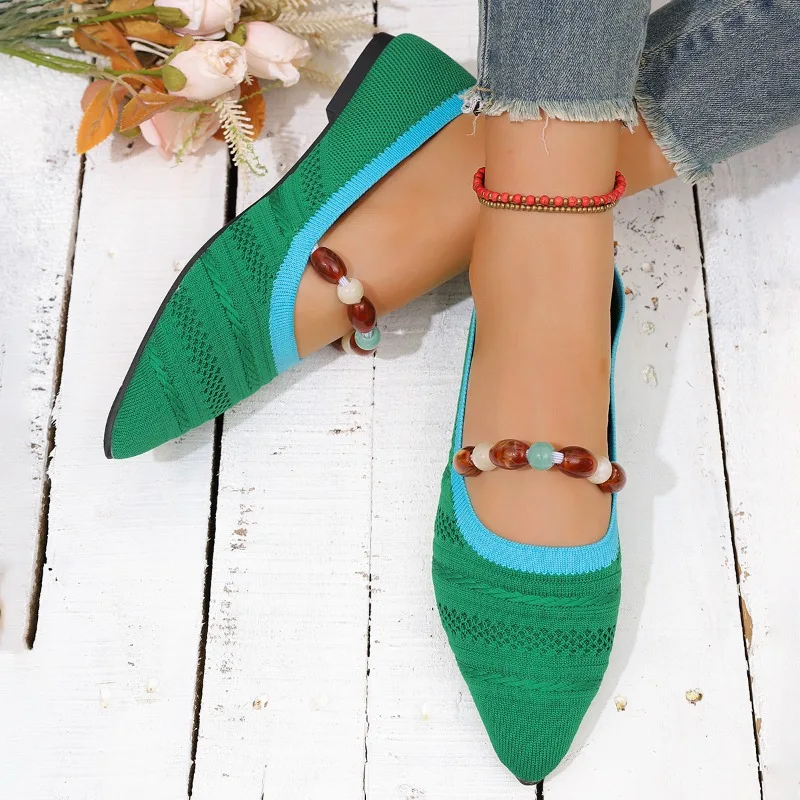 

Fall New Flat Shoes Fashion Pointed Toe Light Mouth Color Block Soft Sole Non-slip Single Shoes