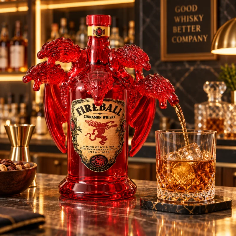 FIREBALL Dragon Glass Decanter 350ML Red Whiskey Bottle Five Head Dragon Liquor Container Bar Home Decor Gift
