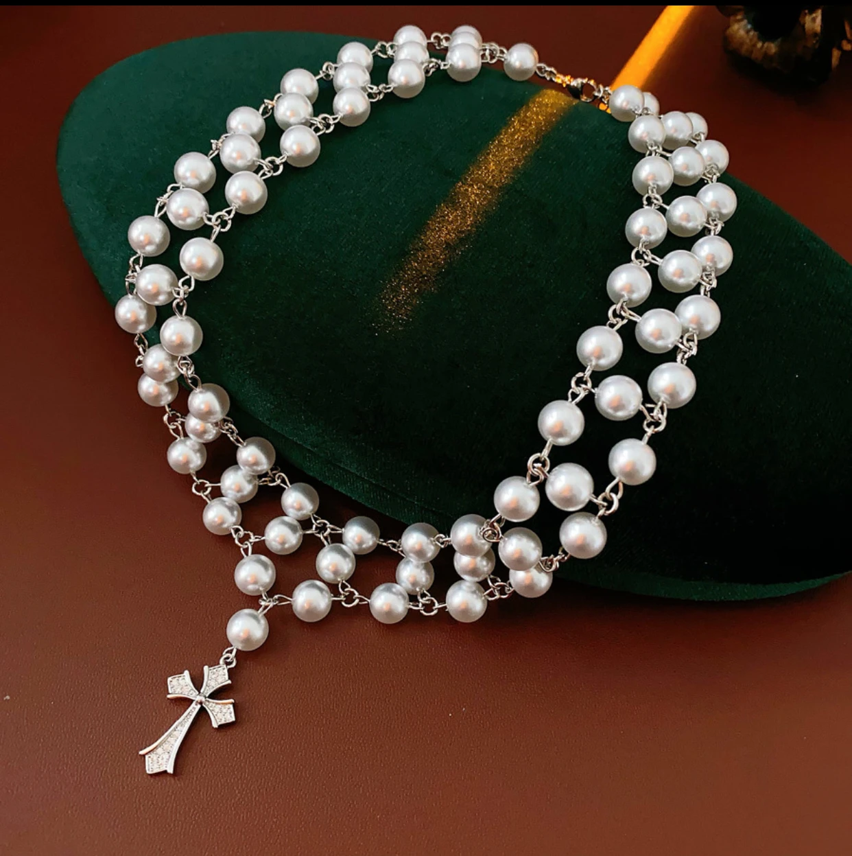 

Hot luxury design 46cm three-layer pearl pendant necklace French retro clavicle chain all-match advanced sense of fashion