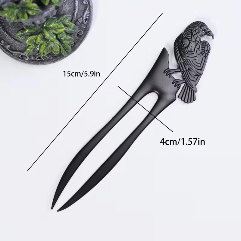 1 vintage hairpin (with Viking Raven decoration) hairpin, punk-style headpiece, a festive gift, hair accessory item view 3
