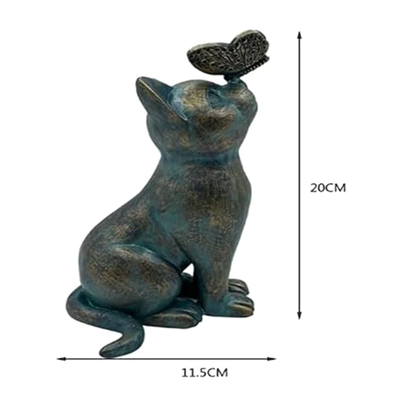 고양이와 나비 호기심 정원 동상 장식 고양이 조각 동물 인형, 내구성