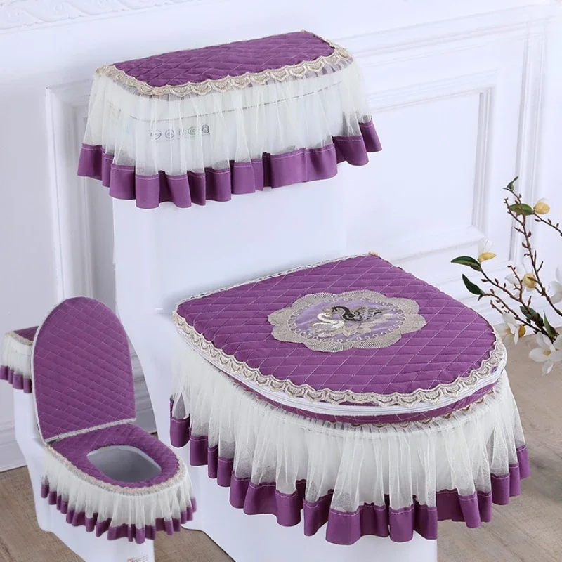 3 Piece Set Lace Toilet Cushion Detachable Toilet Cover Cloth Dust Cover Toilet Seat Cushion Home Decoration Toilet Cover