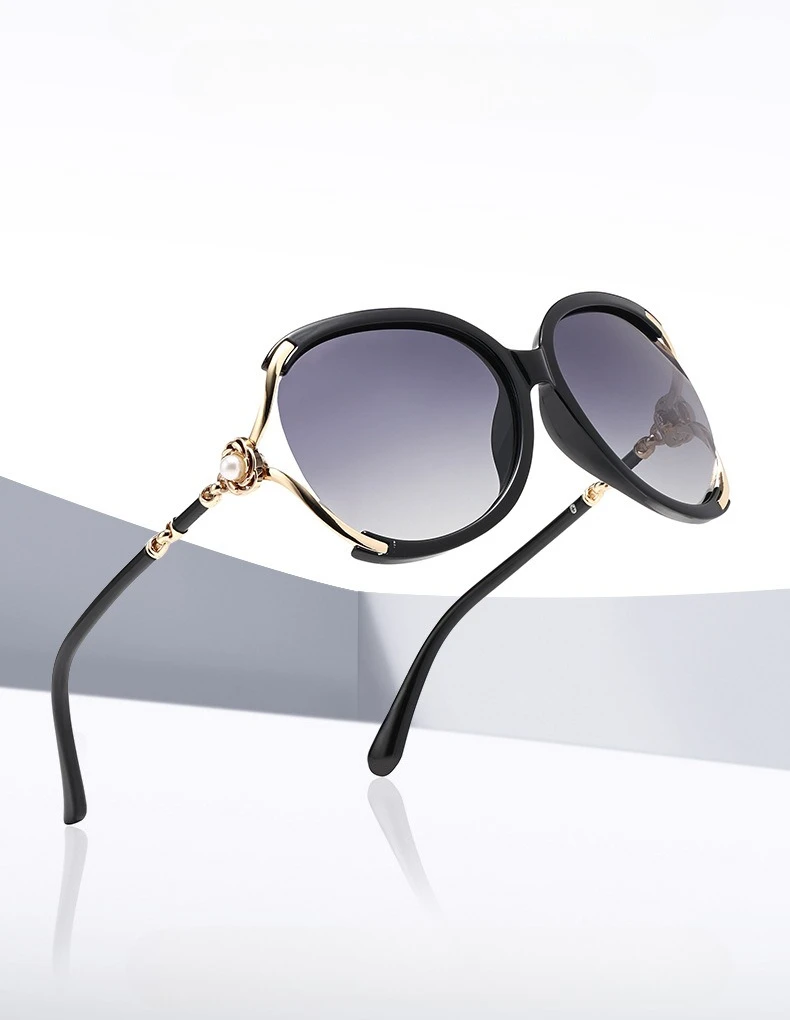 Personalisierte Sonnenbrille mit großem Rahmen, modische Damen-Sonnenbrille mit Perlendekoration, UV-beständige Brille – Detail 2