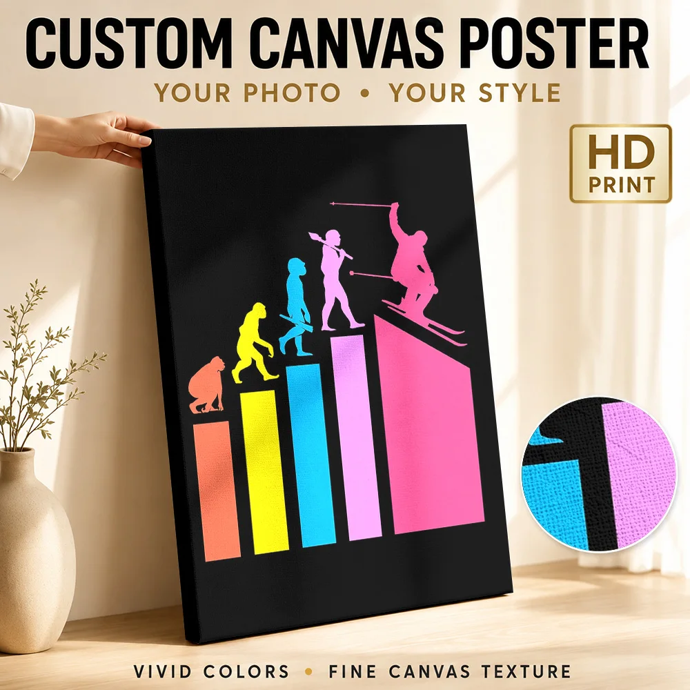 Skiing Evolution Canvas Painting Poster Custom Photo Sports Portrait Canvas Wall Art for Bedroom Gym Decor Gift for Collectors