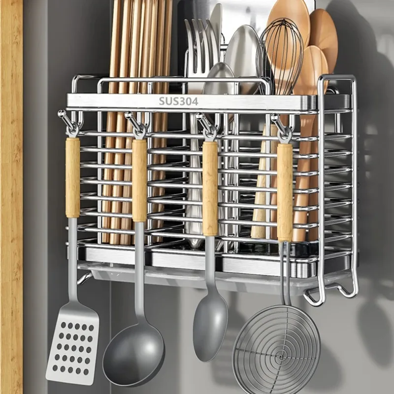 

Настенный держатель для палочек для еды, органайзер для кухонных ложек и ножей, подставка из нержавеющей стали 304