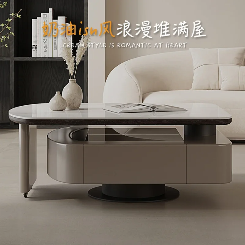 2024 creative square rotating coffee table Italian minimalist living room home  small apartment light luxury designer