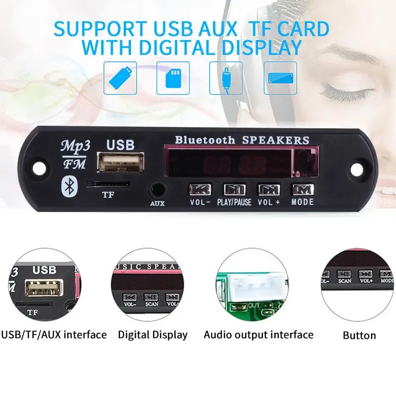 بلوتوث MP3 فك مجلس اللاسلكية بلوتوث الصوت عن بعد وحدة دعم USB و FM LED عرض عن بعد فك مجلس