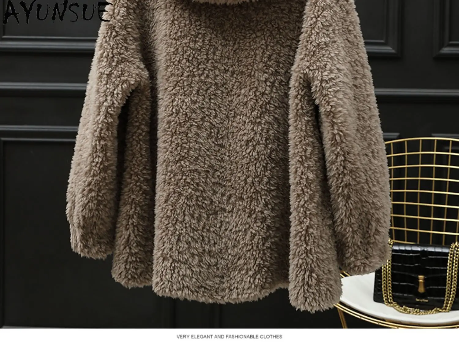 AYUNSUE 양털 자켓 고품질 100% 울 코트 여성용 2025 겨울 여성 의류 양털 혼합 모피 여성용 코트