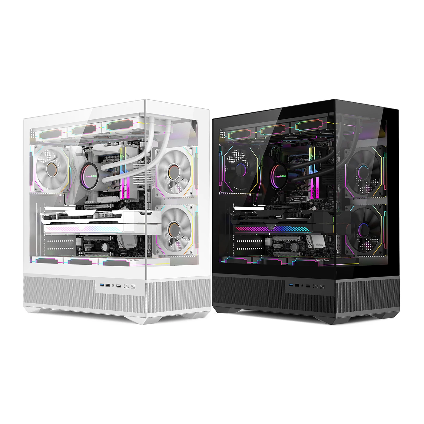 Power Train W30 PRO Computer Case Ocean-View Room with Glass Side Window Supports ATX Motherboard and 360-Degree Water Cooling