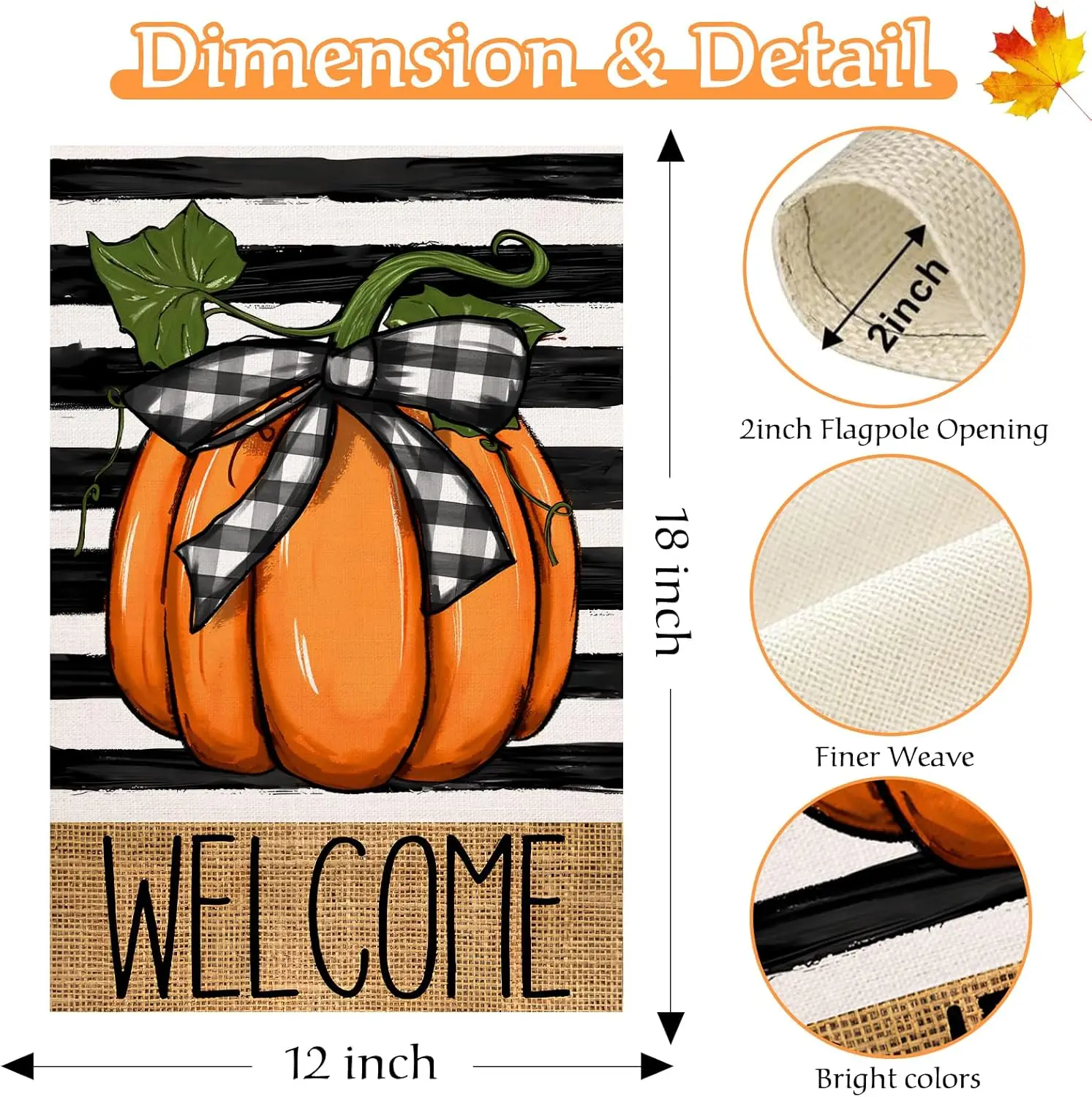 Fall Pumpkin Welcome Garden Flag 12×18 Inch Double Sided for Outside Halloween Autumn Holiday Outside Decoration Seasonal Yard F