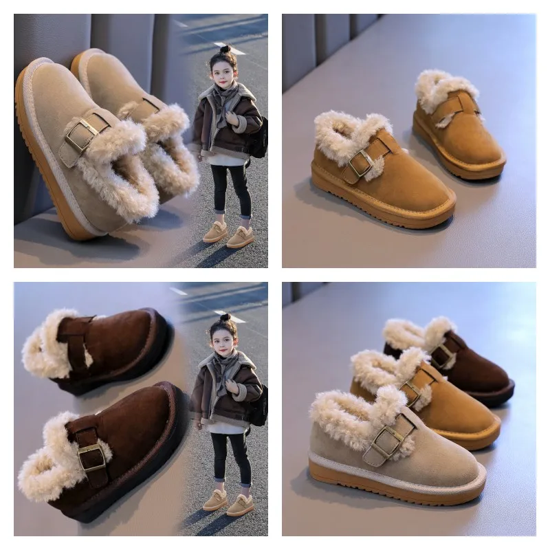 

Children's Woolen Cotton Shoes 2-18 Years Old Khaki Padded Thickened Boys Girls Short Boots Soft Non-slip Kids Baby Snow Boots