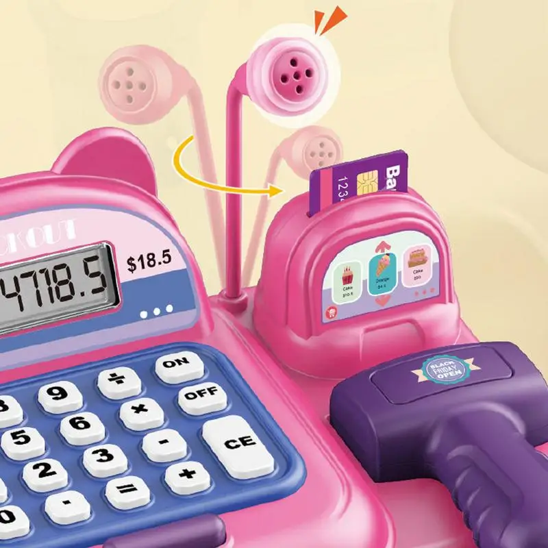 التظاهر اللعب ماكينة تسجيل المدفوعات النقدية للأطفال تسجيل Playset مع محاكاة الماسح الضوئي لعبة المال سجلات النقدية لعب العملة والآلة الحاسبة
