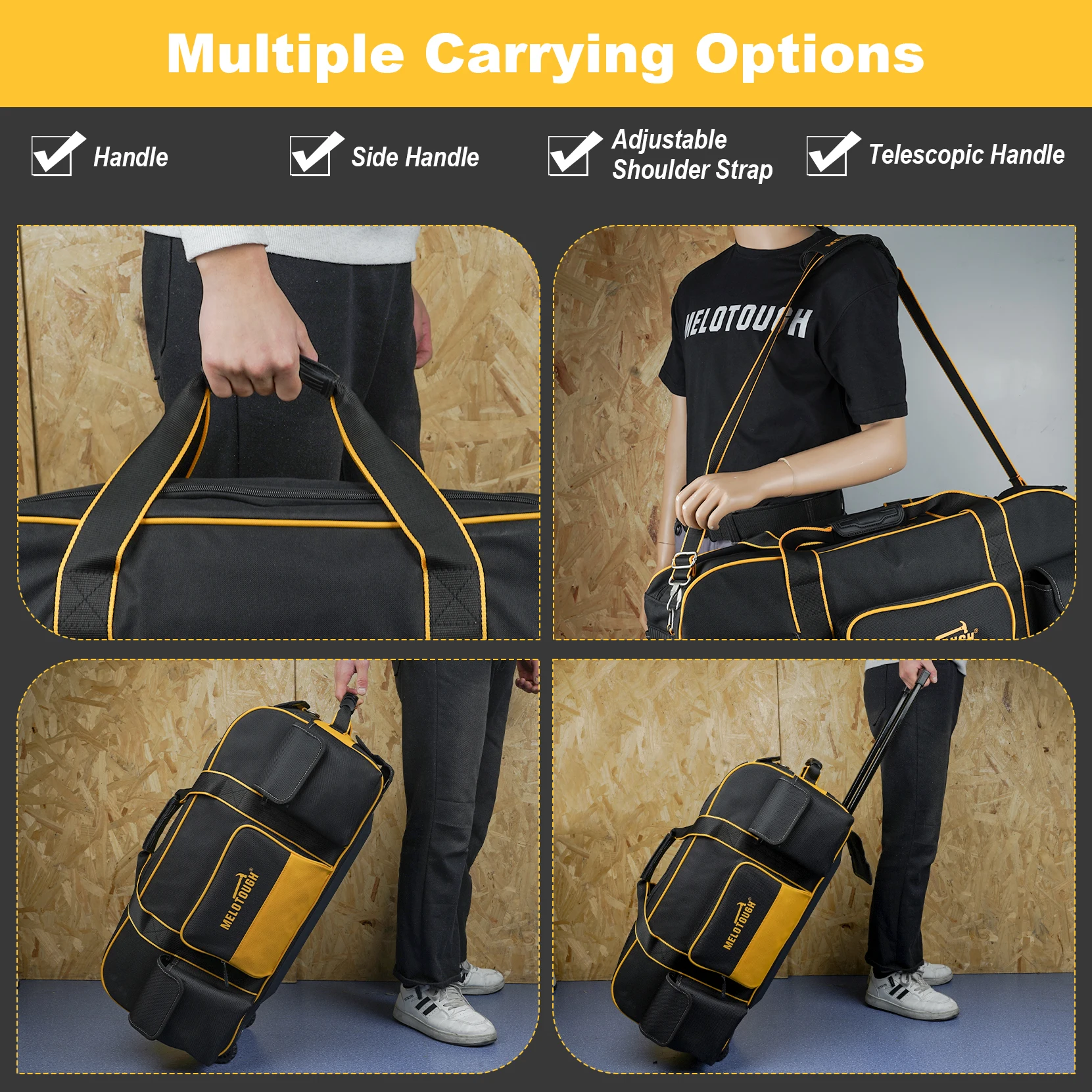 Rolling Tool Bag with Wheels,Large Capacity Tool Bag Organizer with Concealed Telescoping Handle for Electrician,Construction