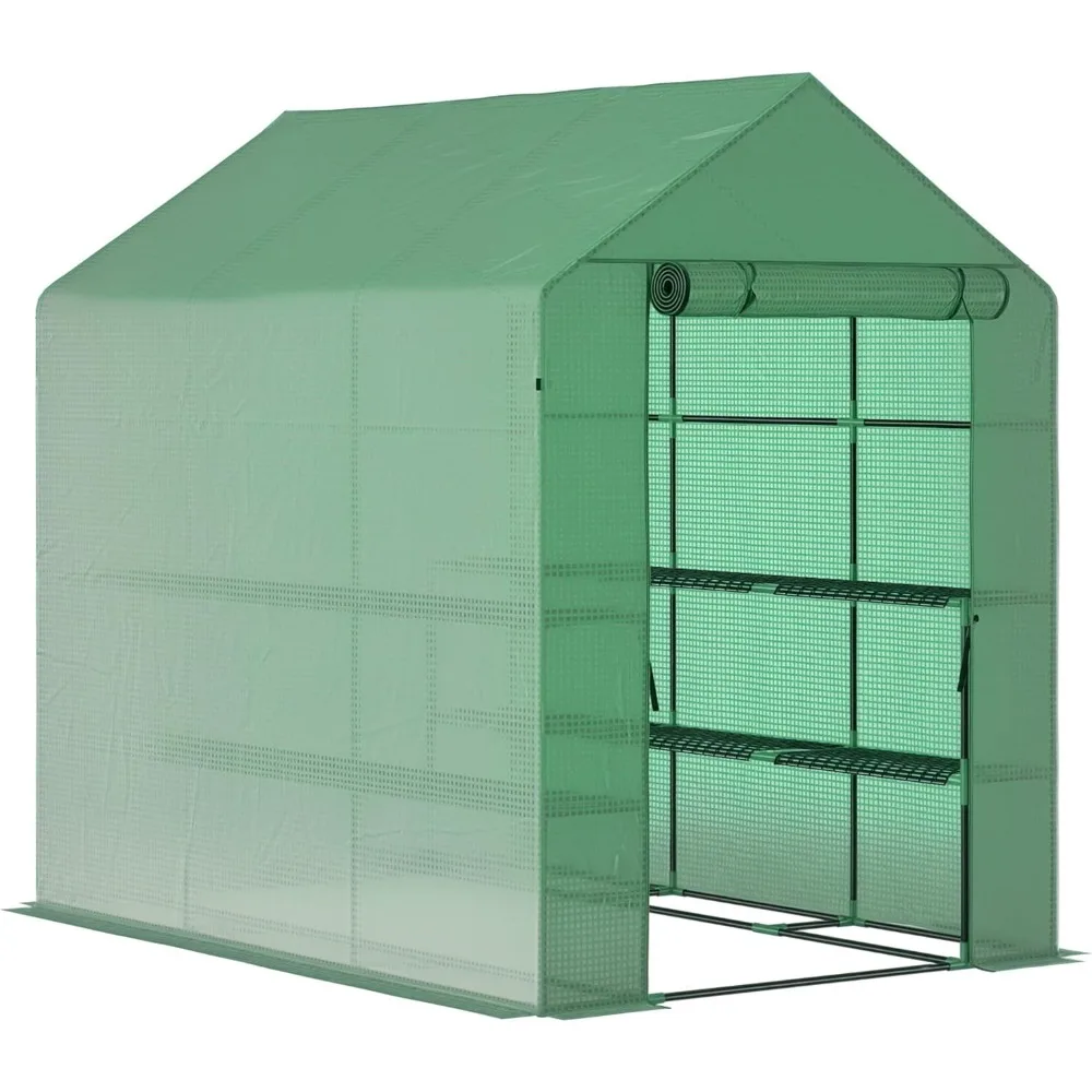

7' x 5' x 6' Walk-in Greenhouse for Outdoors with Mesh Door, 18 Shelf Hot House with Trellis, Plant Labels, UV Protective for G