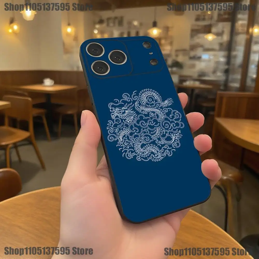 Custodia per telefono Dragon Totem di lusso in stile cinese per iPhone 17,16,15,14,13,12,11,Pro,XS,Max,XR,Plus,E,SE4,Mini Cover morbida nera