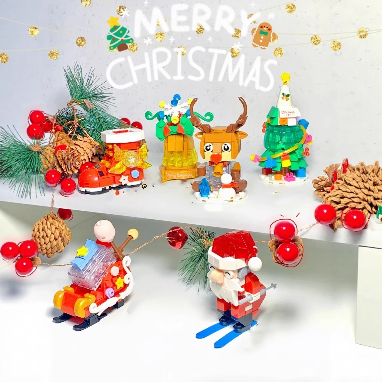 

6pcs/set Christmas Gifts Building Blocks Tree Santa Boot Sleigh Elk Bell Decoration Toys For Children Girl Boy