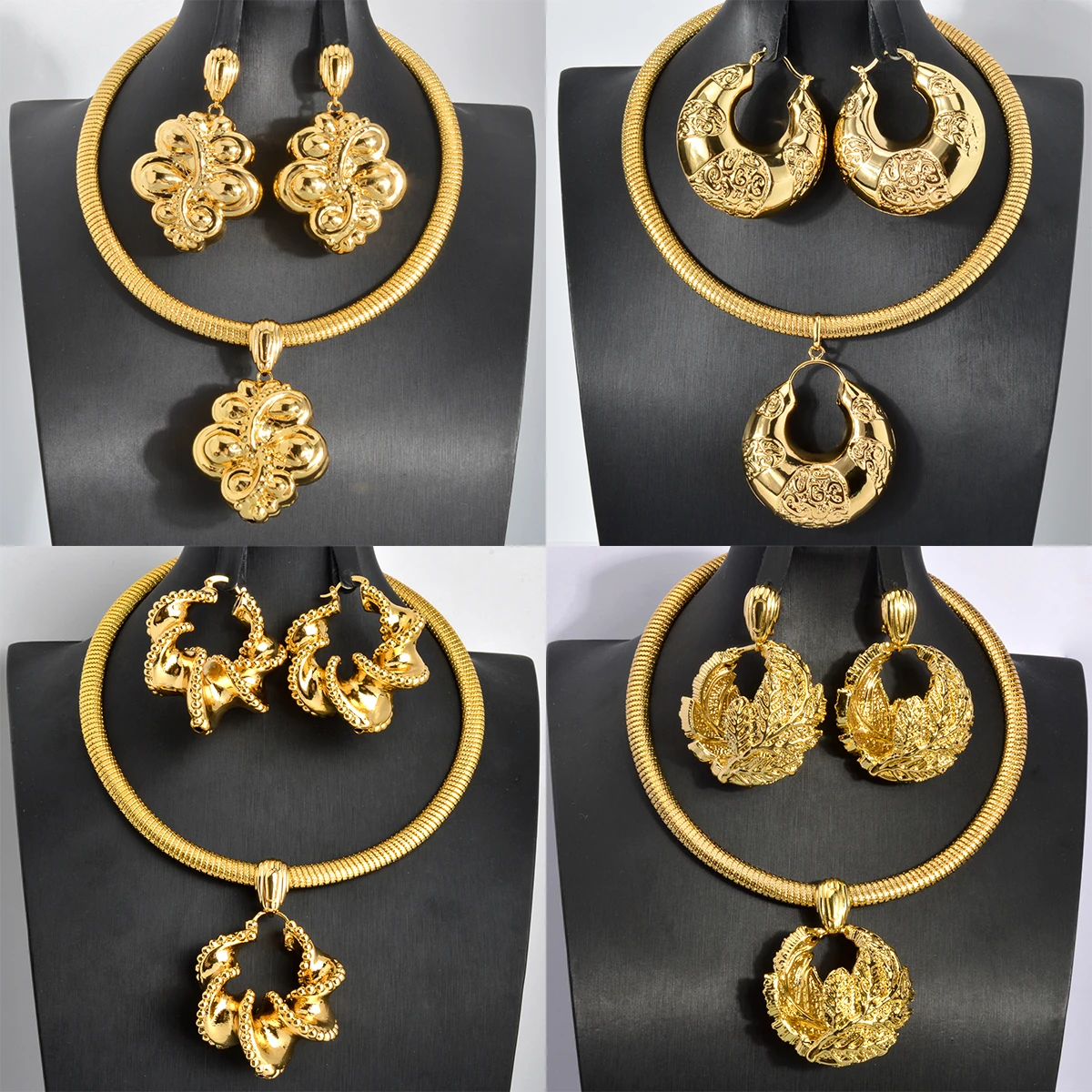 

ZEADear African 18K Gold Color Jewelry Set for Women Flower Leaf Earrings Pendant Necklace Nigerian Italian Wedding Party Gift