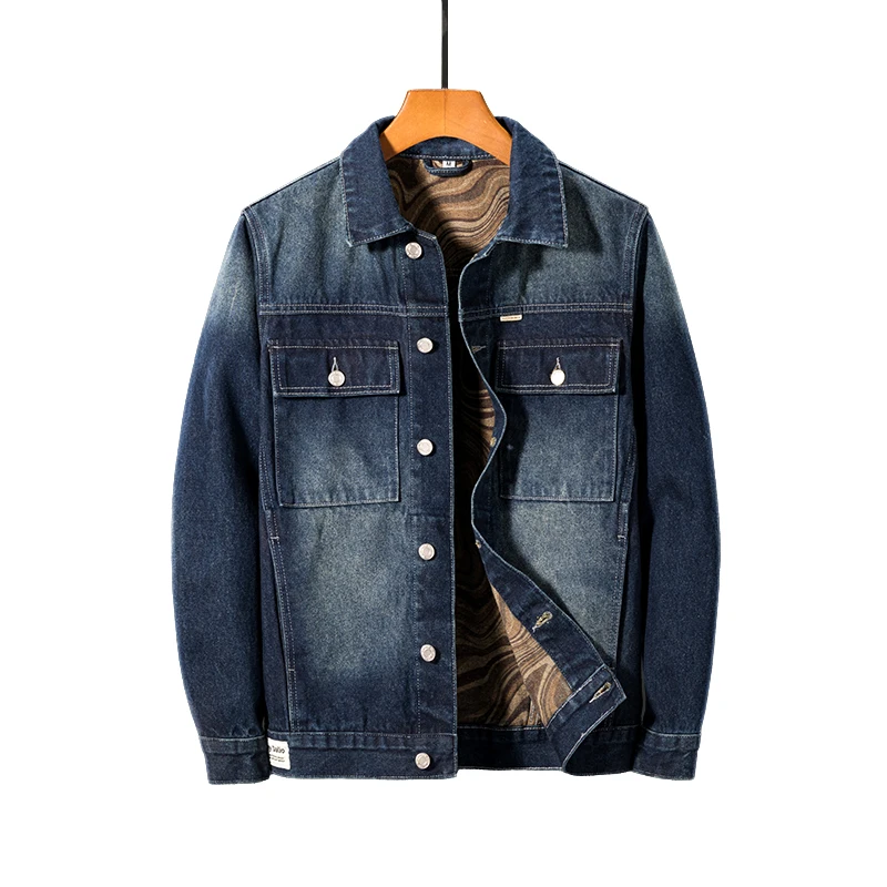 2024 new autumn and winter denim jacket men's fashion Korean style street trend workwear lapel loose casual jacket