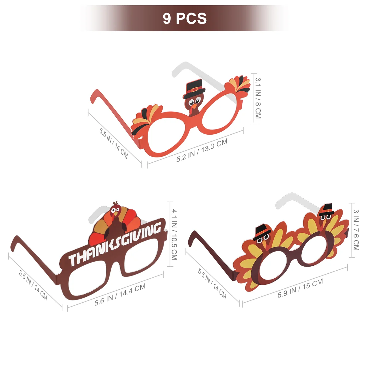 Amosfun 9PCS Funny Turkey Decoration Glasses Thanksgiving Cartoon Eyeglasses Sunglasses for Thanksgiving Costume Party Assorted