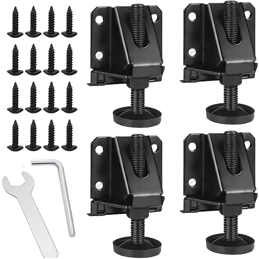 

4 Pcs Heavy Duty Adjustable Furniture Feet Black Leveling Feet for Cabinets Wardrobes Benches Bookcases Scratch Resistant Floor