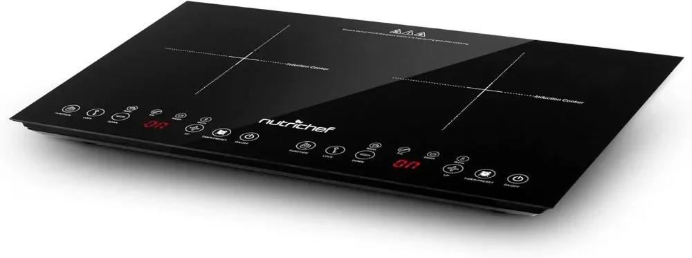 NutriChef placa de inducción doble, Portatil, Vitroceramica, 120V, Con bloqueo de seguridad para niños