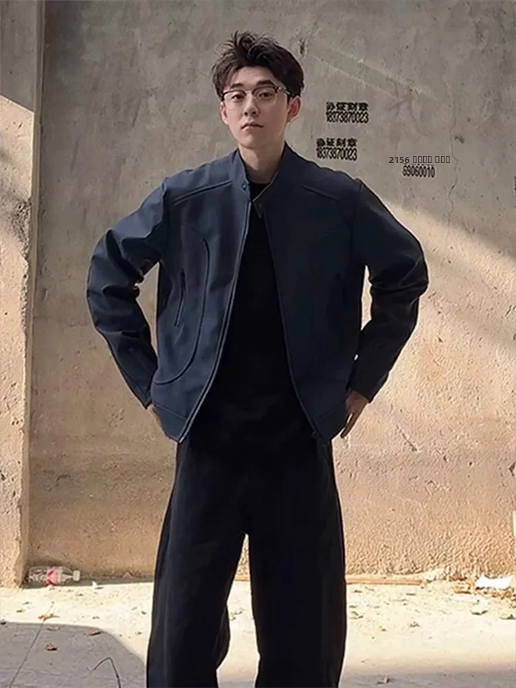 

Мужская осенняя куртка в американском ретро-стиле для работы и охоты, утепленная, синяя, с воротником-стойкой, повседневная, из полиэфирного волокна