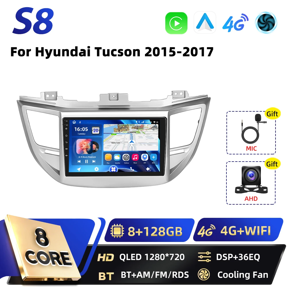 Podofo Qualcomm 8Core CarPlay Android Auto Auto Intelligente Systemen Voor Hyundai Tucson 2015-2017 GPS DSP FM RDS 2din Autoradio