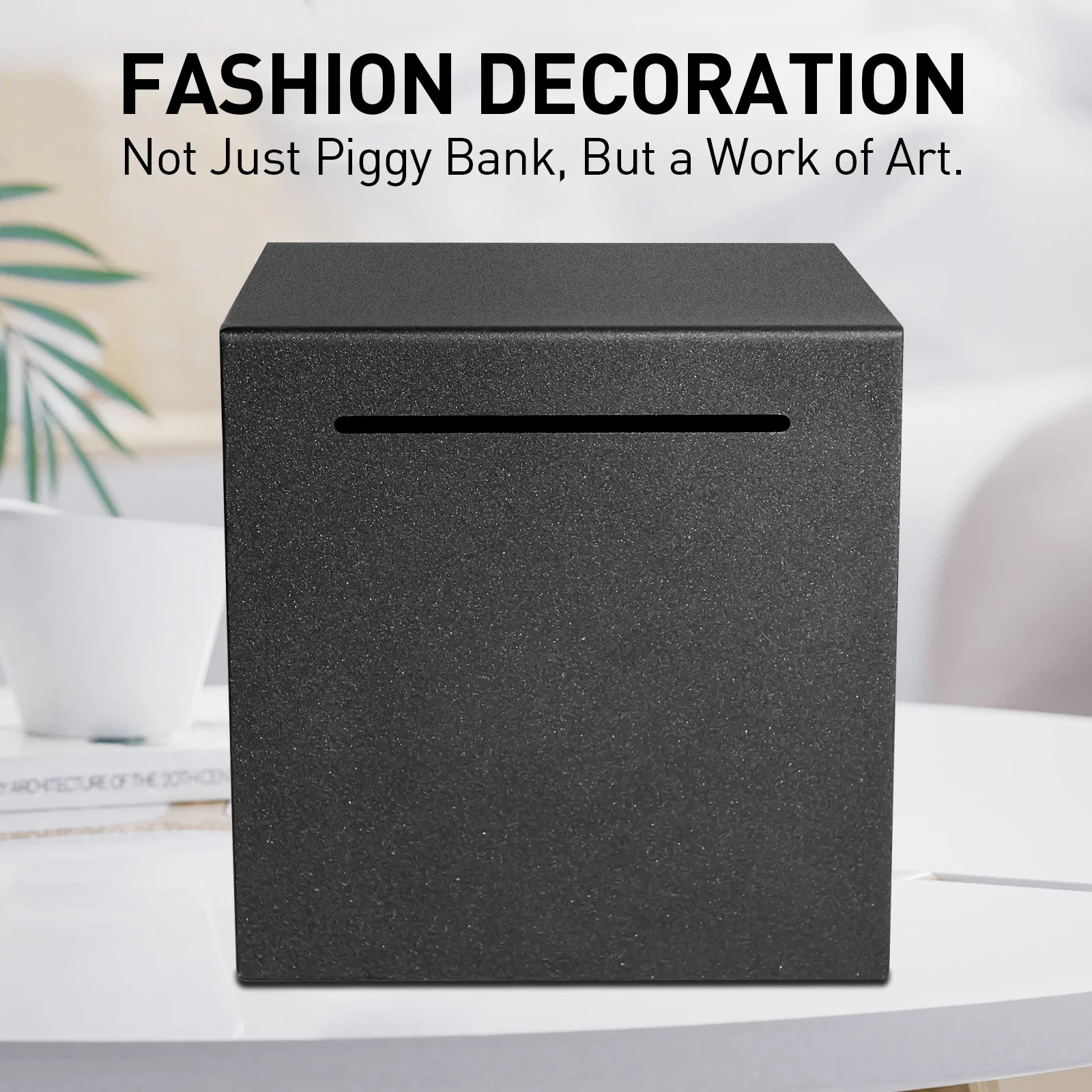 Hardware piggy bank can only enter can not open frosted black piggy bank 12*12*12cm