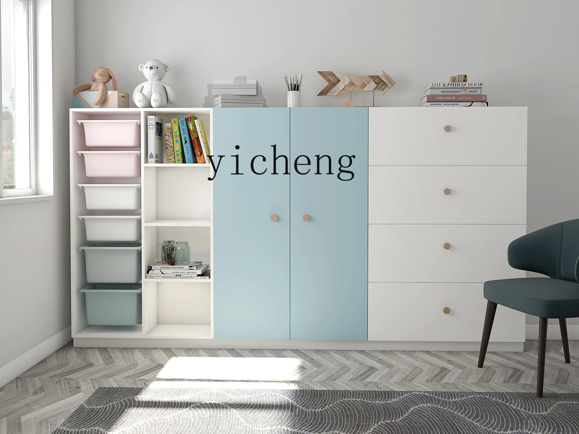 Solid Wood Children's Bookcase Shelf Multi-Layer Household Floor Bookcase Simple Storage Cabinet