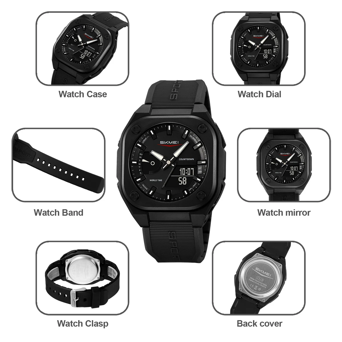 SKMEI-reloj electrónico Digital Orologi para hombre, pulsera deportiva a la moda, resistente al agua, despertador