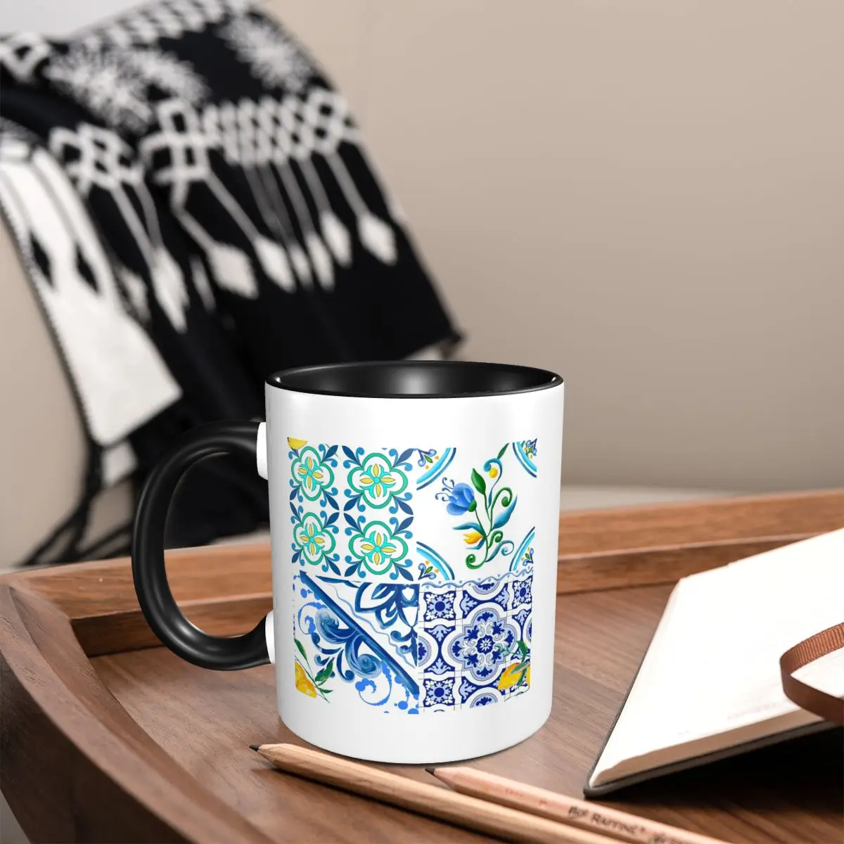 

Sicilian Tiles Mediterranean Mosaic Lemons Mug Funny Ceramic Coffee Cups Tea Mugs Milk Cup Drinkware Gift for Friends