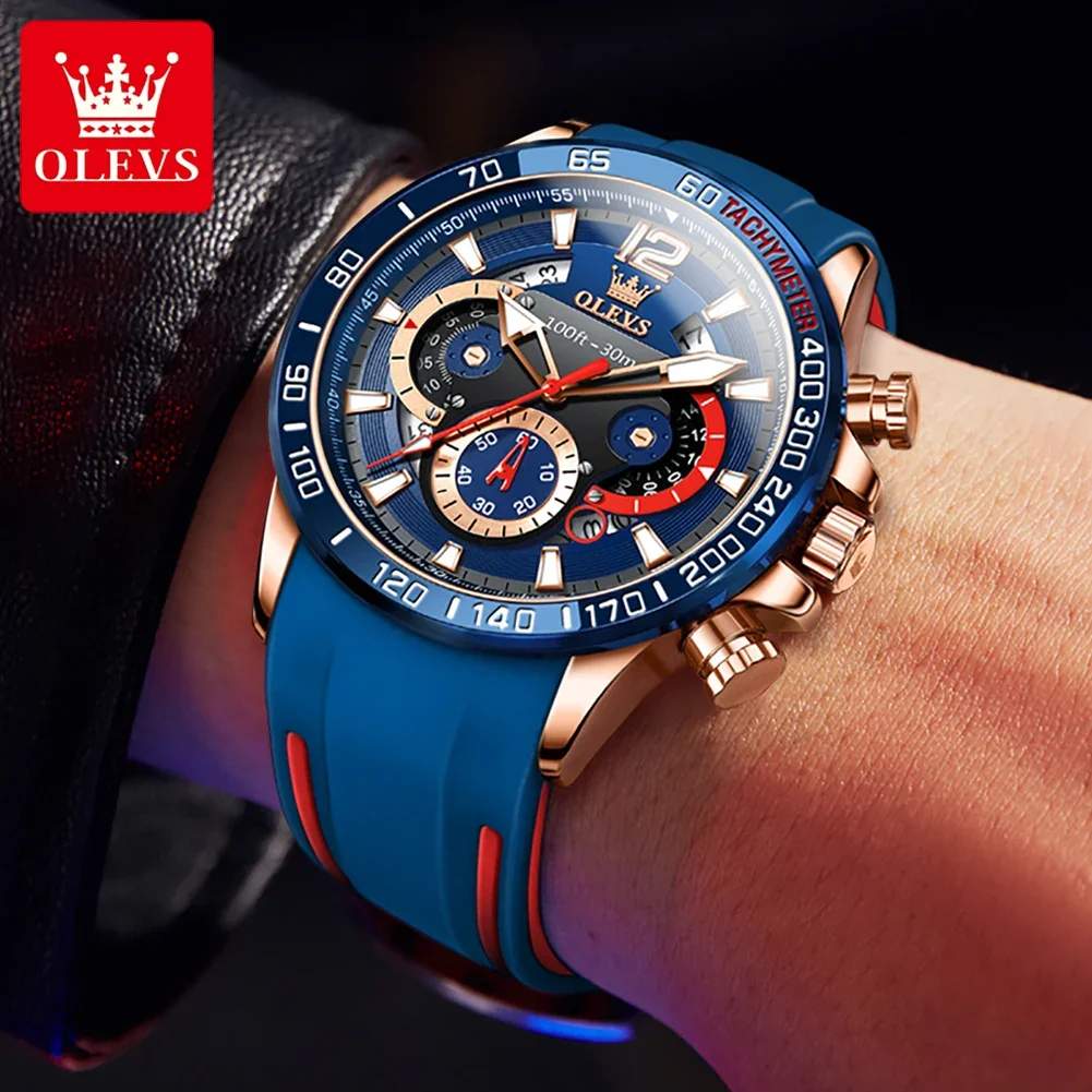 OLEVS 9936 Silicone Strap Multi-function Men Wristwatch, Waterproof Quartz Sport Watch For Men Luminous Chronograph Calendar