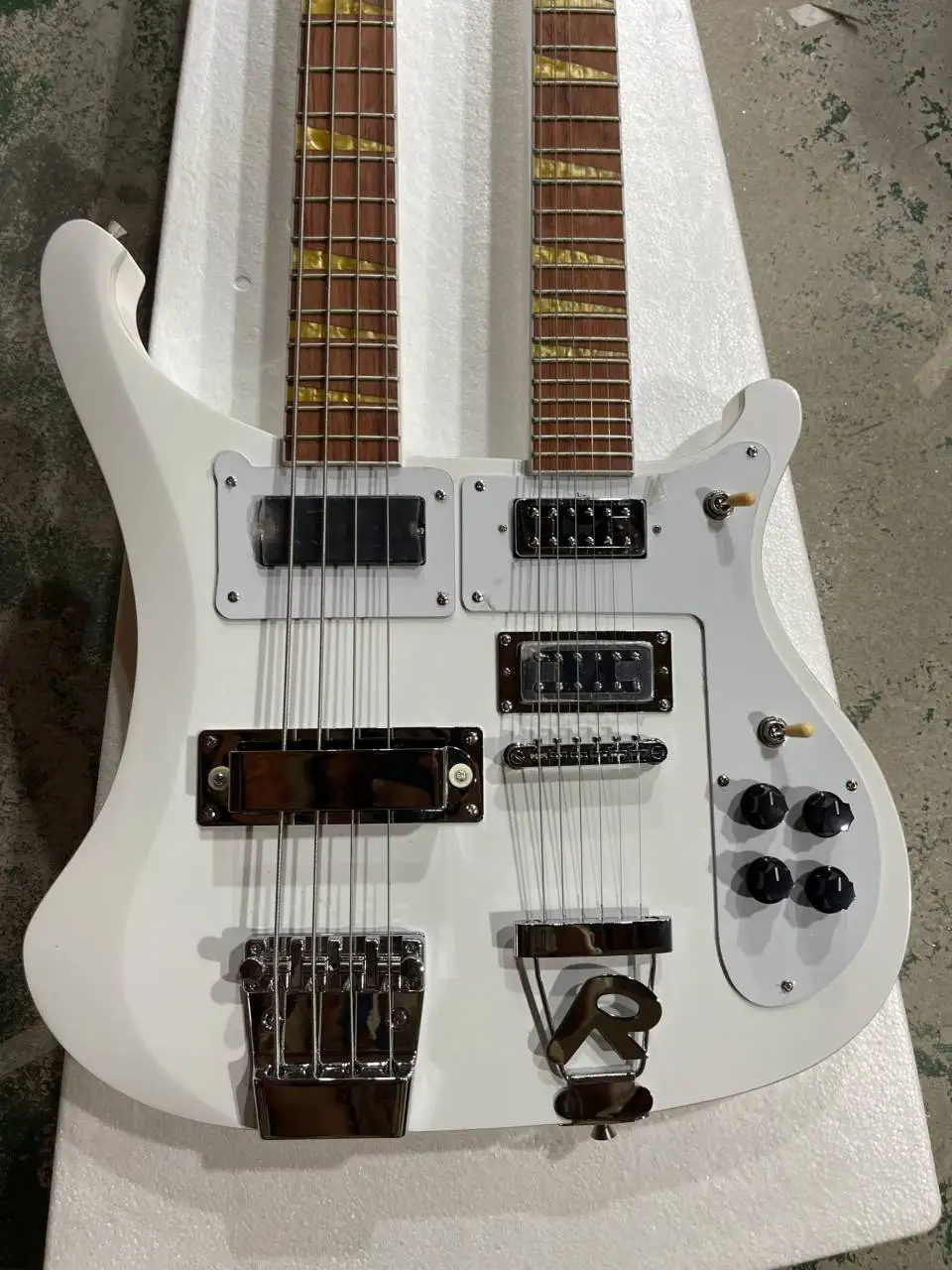 Factory Custom 6+4 Strings White body Double Neck Electric bass Guitar ,Chrome hardware,Provide customized service