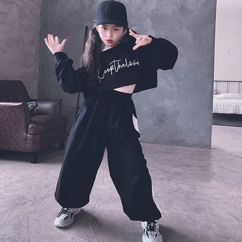 Spring Teenager Girls Clothing Sets Fashion Letter Sweatshirt + Pants 2Pcs Outfits Kids Street Dance Costume 4 6 8 10 12 14 Year