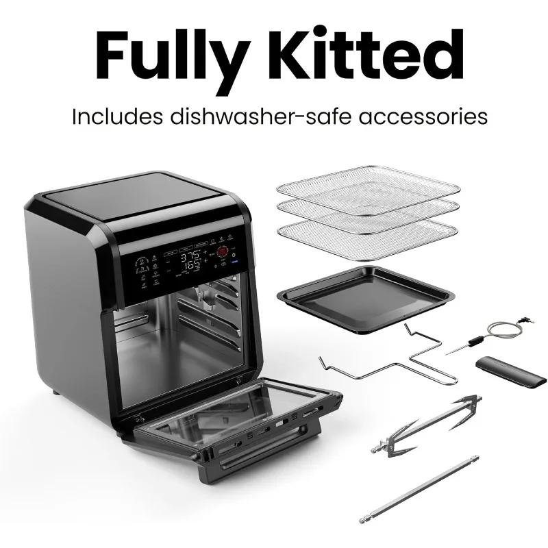 Chefman ExacTemp 12쿼트 5-in-1 에어 프라이어, 통합 스마트 온도계, 28가지 사전 설정 - 블랙