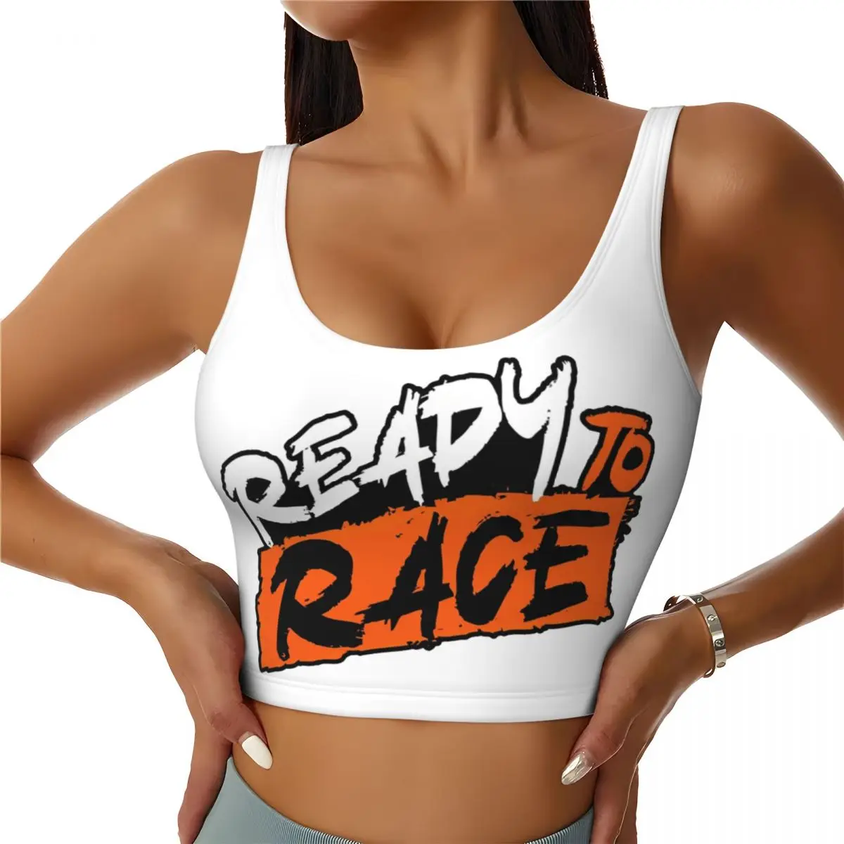 Custom Ready To Race Sports Bra Women Racing Motorcycle Biker High Impact Workout Yoga Crop Top
