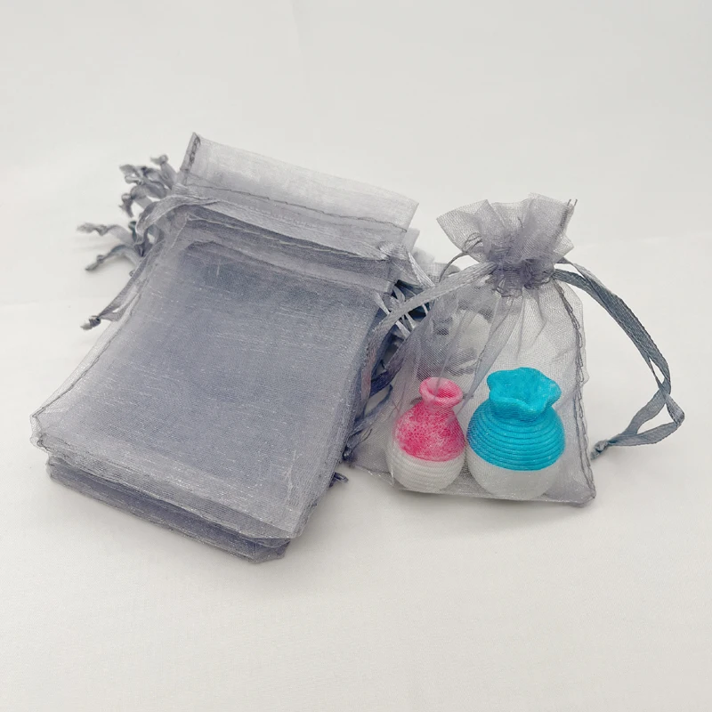 Sheer Drawstring Storage Bags, Mesh Pouch, Grey and Gray Gift Bag, Wedding Packaging, Jewelry Packaging, 100PCs