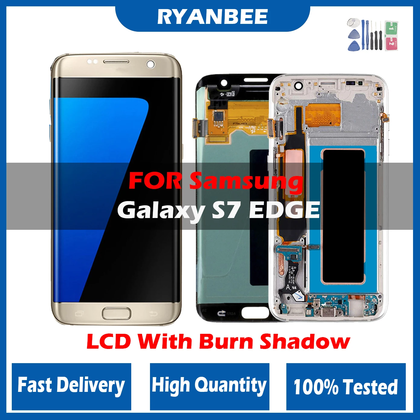 Super AMOLED LCD Display For Samsung Galaxy S7 Edge G935 G935F SM-G935FD LCD Display Touch Screen With Burn Shadow With Tools